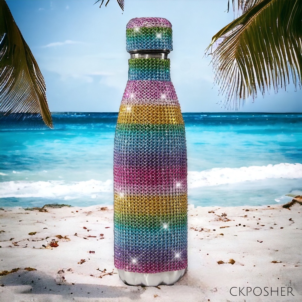 Rhinestone Bling Rainbow 🌈 Stainless Steel Tall Water Bottle 500ml 17fl oz